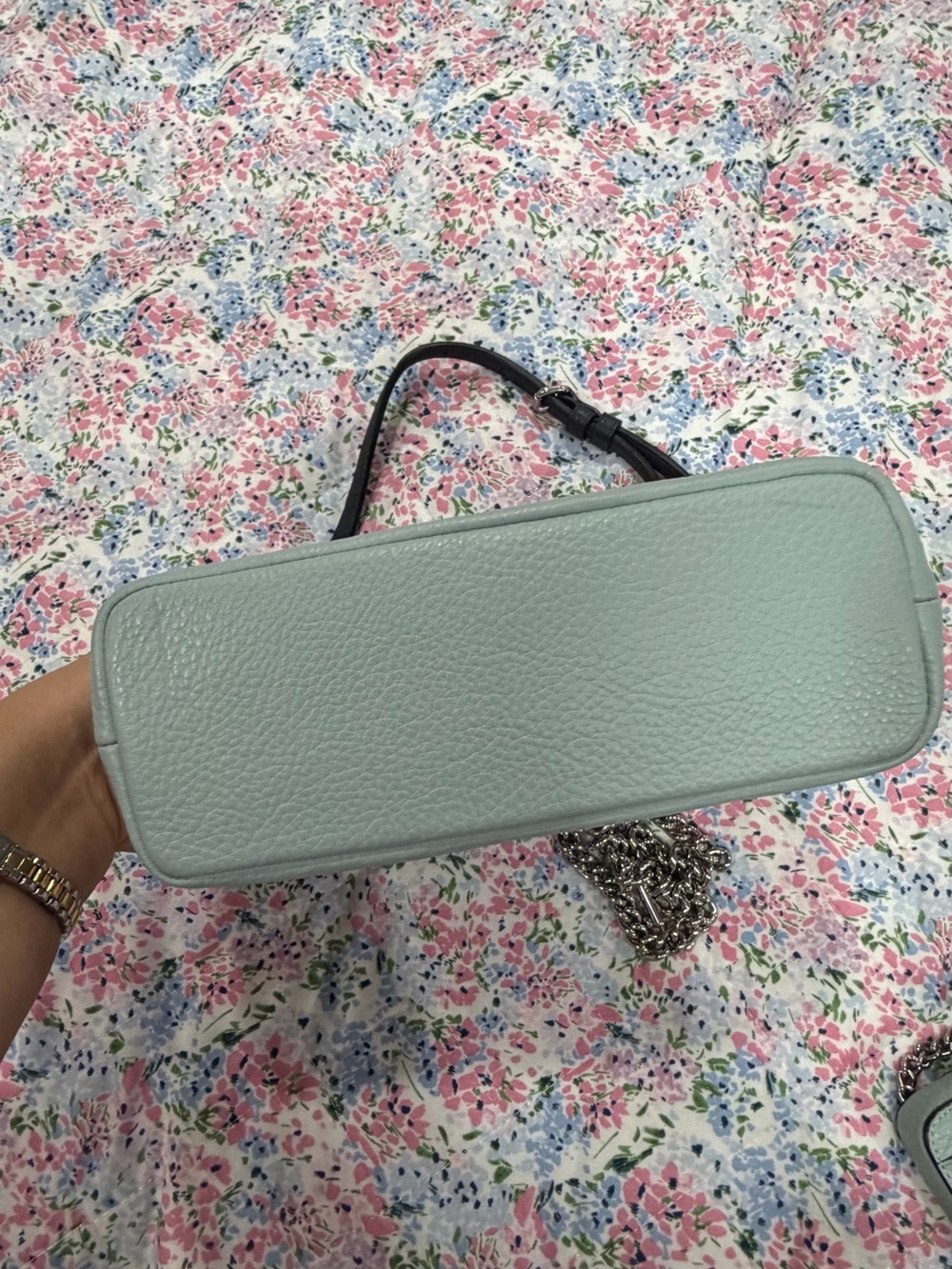 Coach Mint Green Leather Cosmetic Kiss-Lock Pouch with Card Case - Picture 6 of 7